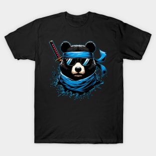 Cool Ninja Bear Japanese Anime Ink Splash Style T-Shirt